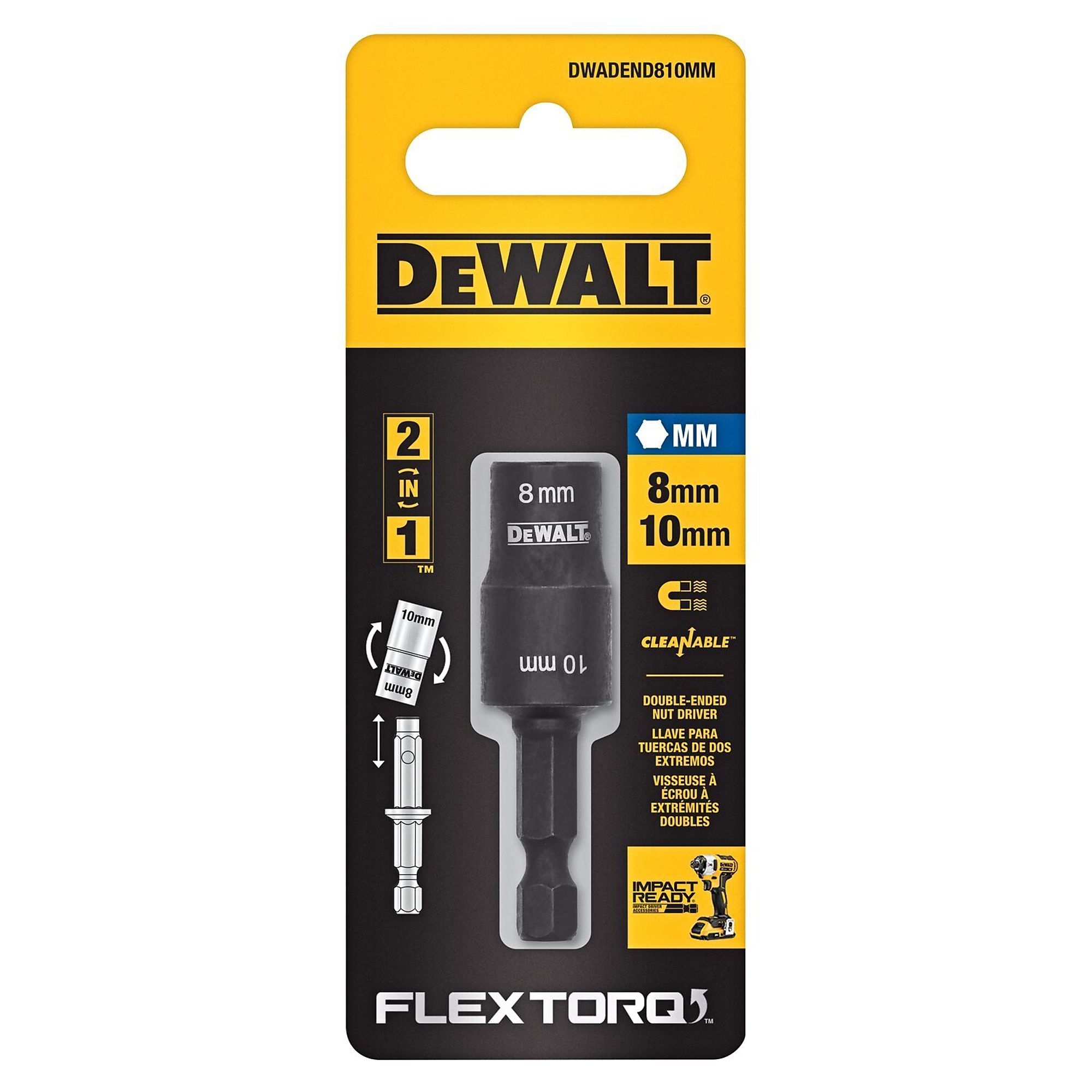 DEWALT, 8MM + 10MM Reversible Nut Driver, Included (qty.) 1 Model# DWADEND810MM
